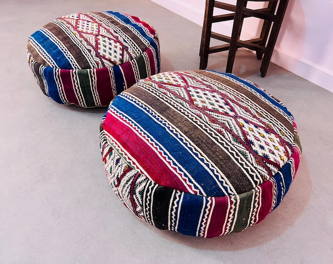 2 luxury kilim pouf,Floor cushions,Moroccan round pouf,Ottoman chair poufs 24 x 24 x 8 Inches