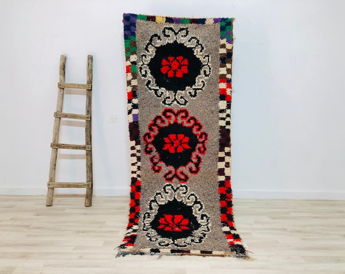 Abstract Rug-Moroccan Handmade rug-Azilal Runner Rug-Tapis Marocain-Area Rug-Berber Rug-Luxury Entryway Rug 7x2.8Ft/212x87cm