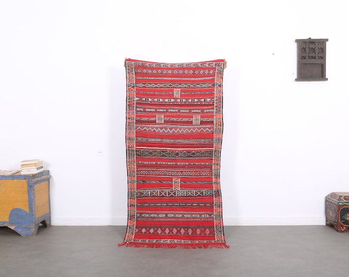 Wonderful kilim rug,Colored rug,Amazing carpet,vintage berber rug,boujaad rug 5.7FTx 3 FT