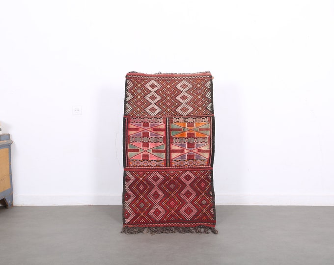 Multicolor kilim rug,Patterns kilim carpet,Vintage handmade,Berber house rug 3.5 FT x 2 FT
