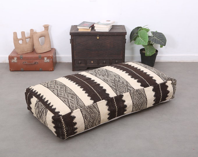 Moroccan handmade wool pouf kilim pouf ottoman flor cushion handwoven chair pouf rectangular pouf 48" 24" 8"