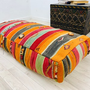 Vintage Moroccan Kilim floor cushion Meditation pouf cover Moroccan ottoman pouf 48" 24" 8"