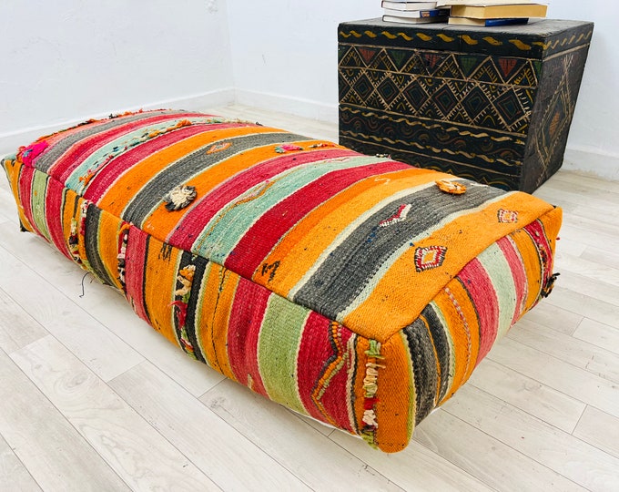 Vintage Moroccan Kilim floor cushion Meditation pouf cover Moroccan ottoman pouf 48" 24" 8"