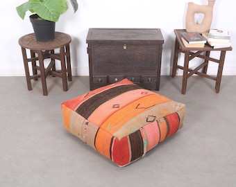 Vintage Moroccan floor cushion Ottoman kilim pouf 24" x 24" x 8" Freeshipping