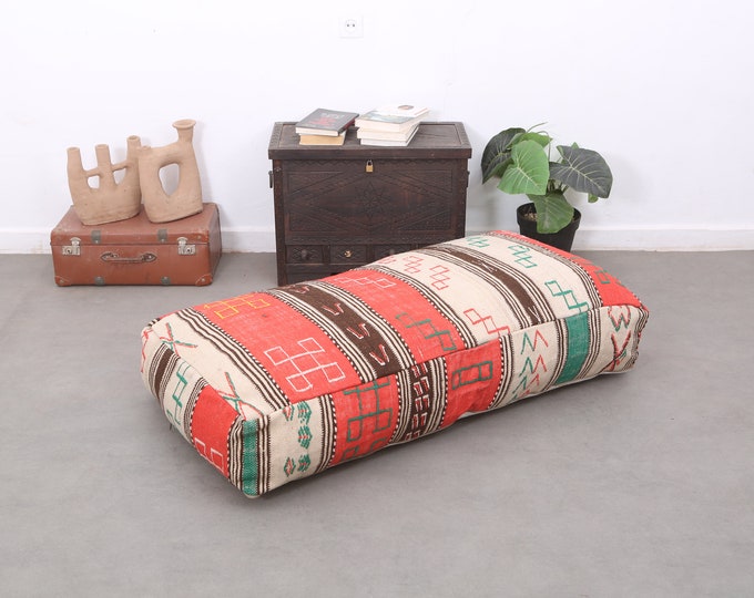 Moroccan Kilim floor cushion Meditation pouf cover Colorful Wool pouf 48" 24" 8"