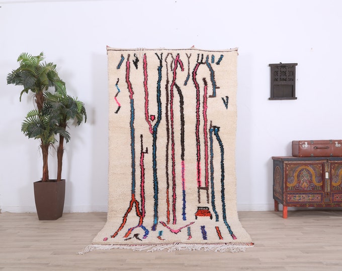 Colorful Beni Ourain Vintage, Wool Rug,Wool Carpet,Tribal Moroccan Rug, 8.8ft x 4.5ft