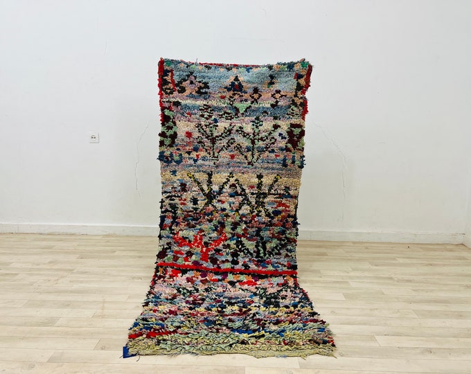 Moroccan authentic wool, berber rug, area Boucherouite rug,Handmade carpet 6.4ft x 2.7ft