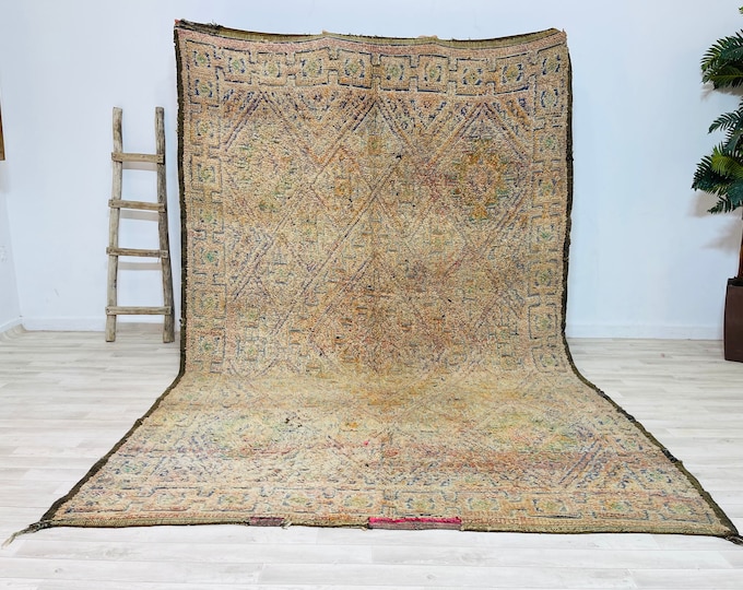 Rectangular Vintage Moroccan Berber Rug 10x7FT-Authentic Wool Rug-6.9x10.4FT