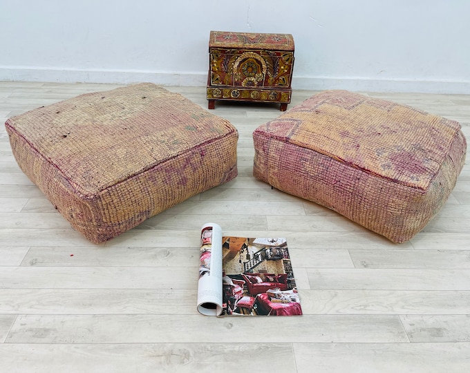 Vintage wool poufs Handmade floor cushion large square pouf custom floor pillows deal for two items24"x24"8"inches