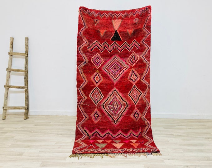 STEPAHANIE-Berber Vintage Wool Colorful Rug (Black,Red,Pink,Gray) Boho Decor Rug 6.9x3.4Ft