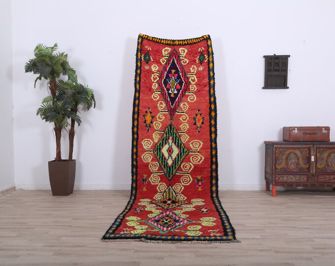 Runner Boucherouite rug,Moroccan colorful Boucherouite,Handmade Boucherouite rug,Wool Boucherouite carpet,Decor home 11.4FT x 3.4ft