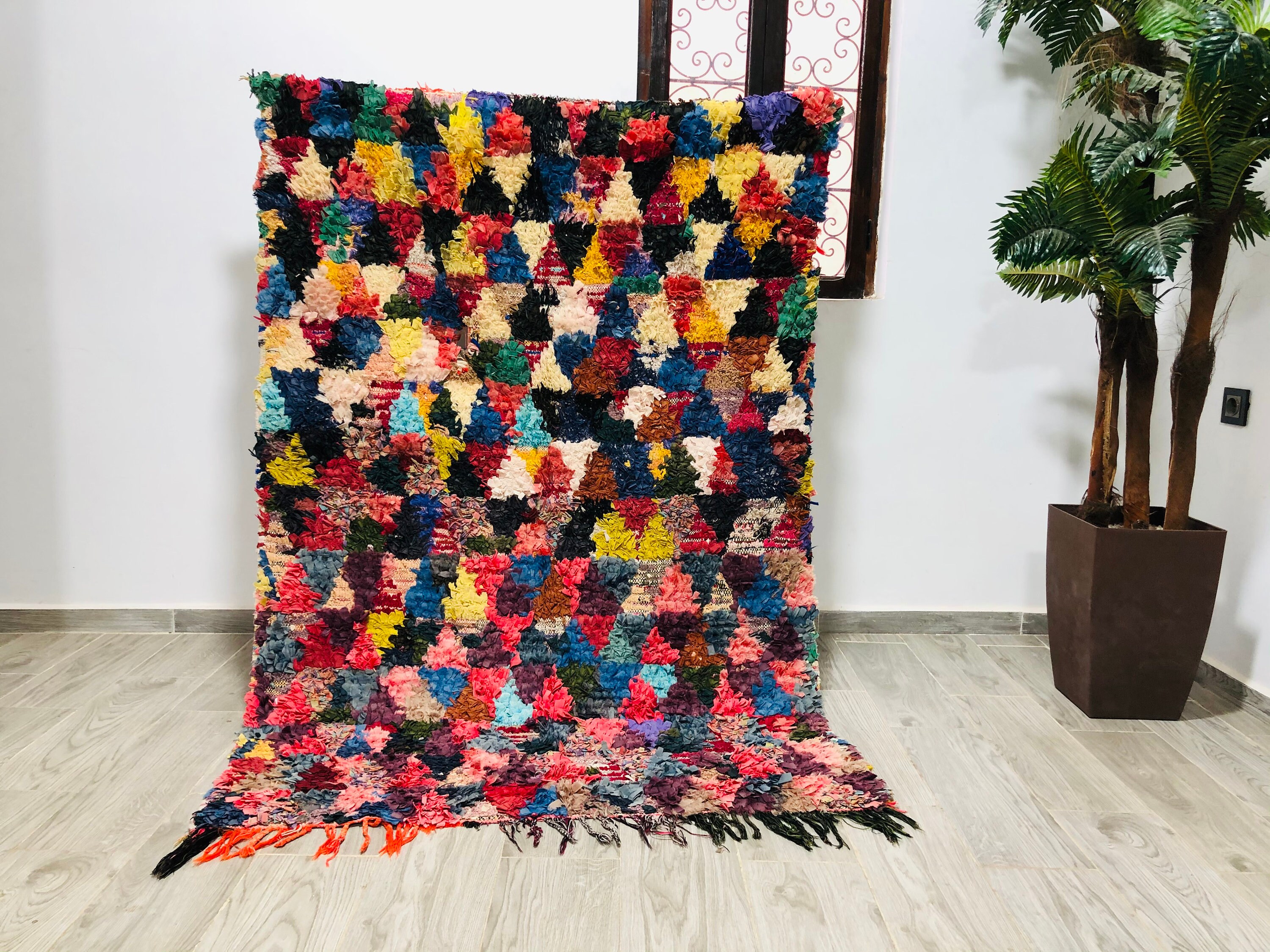 Moroccan Boucherouite Rug 5.8Ft X 4Ft-Berber Vintage Rug-Organic From Morocco