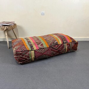 Vintage Moroccan floor cushion Rectangular kilim pouf 48" 24" 8" FREE SHIPPING-The import tax is included to USA