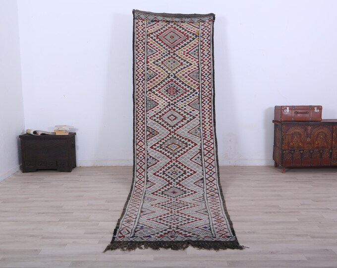 Moroccan Berber kilim Rug,Tribal kilim rug,Area rug kilim,Vintage kilim 11x3FT