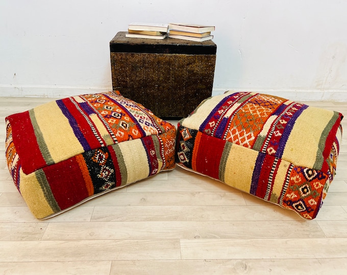 Amazing Ottoman Pouf-Berber Floor Cushion-Handmade Kilim Pouf Cover-Abstract Floor Cushion 24" x 24" 8"