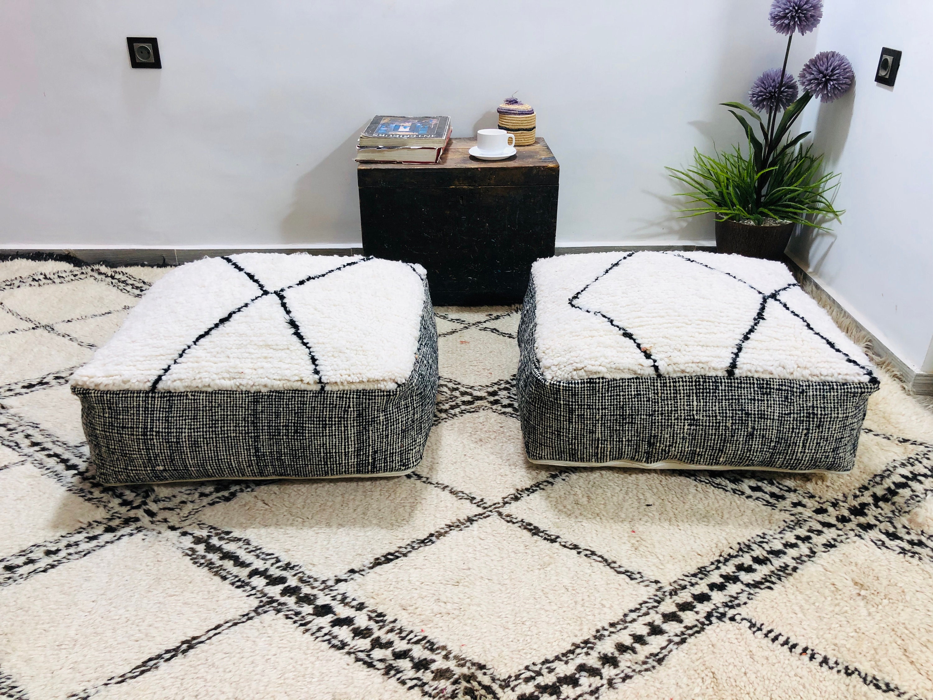 Moroccan Floor, Ottoman Pillow Ethnic, Beni Ouarain Rug Puff , Pillow Decorative 24248Freeshippig