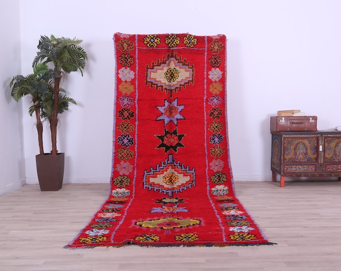 Red square rug, Bohemain Rug,tribal rug wavy rug,office rug, colorful rug,11.1x4.4FT