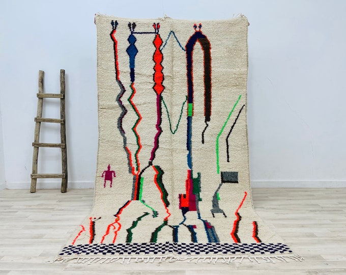 Soft Wool Rug 8.9 x 4.8 FT Modern Style Rug Fluffy Colorful Rug Handmade Wool Rug Knotted Rug 4x8