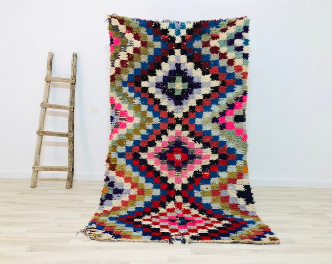 Boucherouite rug Area rug Boho decor rug vintage Boucherouite rug Bohemian rug Morocco Boucherouite 6.5X4fT/200123cm FREESHIPPING