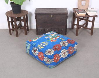 Organic wool pouf,Moroccan floor ottoman cushion pillow vintage pouf home decor pouf 24" 24" 8"