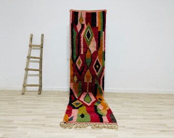 Large Colorful Runner Rug 9.3x2.3Feet Handmade Wool Berber Entryway Rug Handknotted Wool Rug