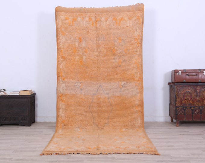 Fabulous Area rug Moroccan Wool Rug Vintage Boho Rug Faded Orange Rug 8.7 x 4 FT