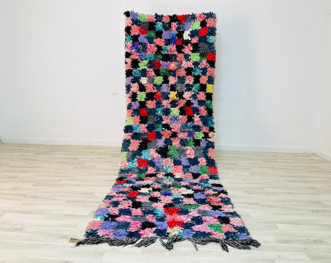 Moroccan Runner Rug Floor Entryway Decorative Rug-Abstract rug 10x3.5-Boucherouite Rug-Decorative Rug"Aicha" Colorfuf Rug
