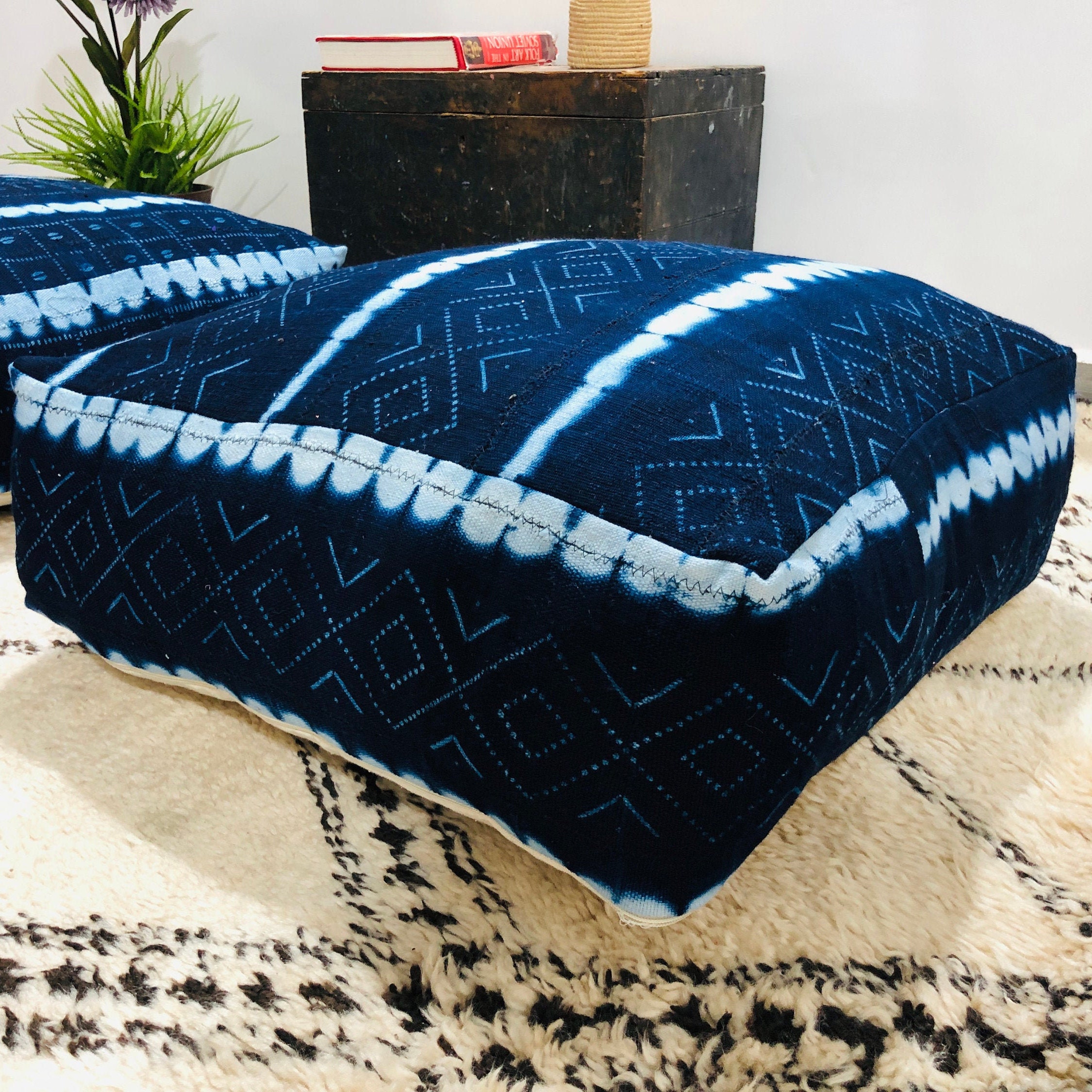 Mudclothe Pouf_Amazing Pouffe Bleu_Square Pouf_Ottoman Chair_Indigo Cushion 24248