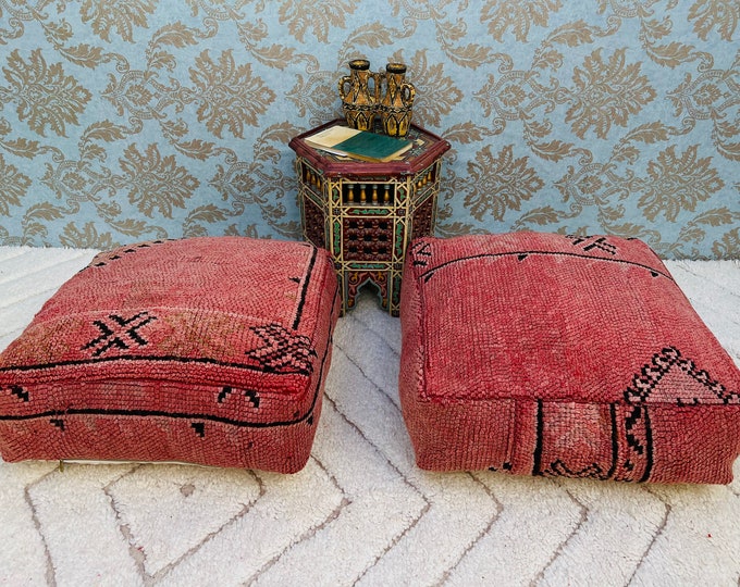 Moroccan colorful floor cushions berber poufs stool covers ottoman  24" 24" 8" Inches