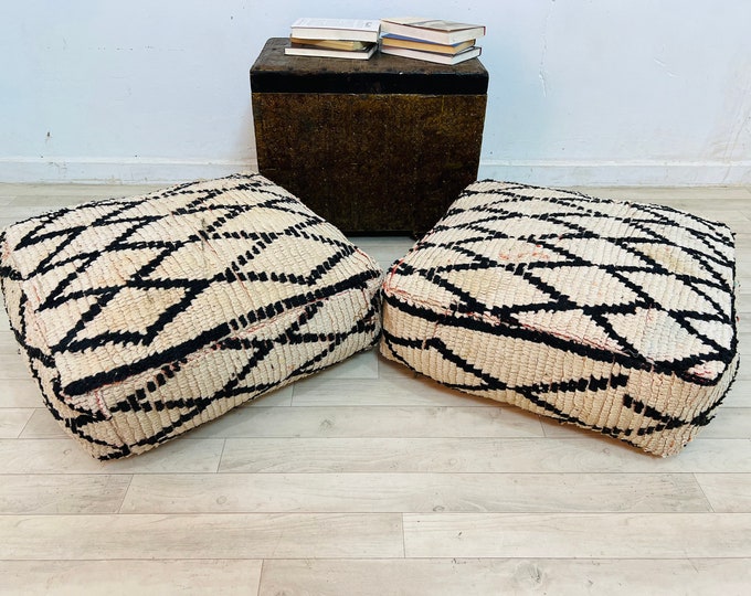 Moroccan Square pouf-Handmade Berber Pouf-Ottoman Floor Cushion 24" 24" 8"
