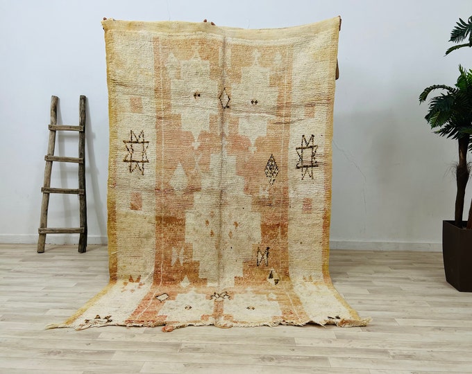 Amazing Boujad Moroccan Vintage Rug 5.2 x 7.5 FT- Area Berber Old Rug-Tribal Wool rug