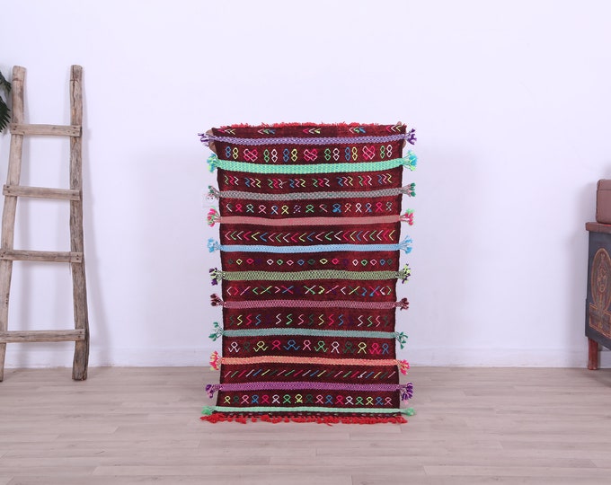 Amazing Colorful kilim Rug,Deorative rug,small rare rug,Mini Berber Rug,Bohemian 4 x 2.2 FT
