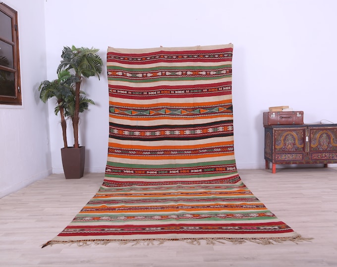 Azilal berber rug ,Flatwoven Rug,tribal rug,Morocca kilim rug, genuine wool rug,12.7x5.5FT