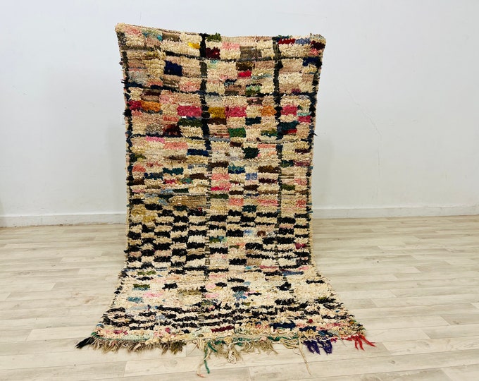 Traditional Moroccan rug,boucherouite carpet,Boujaad tribal rug 6.5ft x 3.6ft