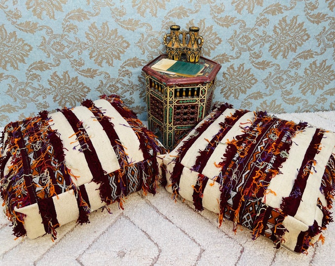 Moroccan colorful floor cushions berber poufs stool covers ottoman  24" 24" 8" Inches