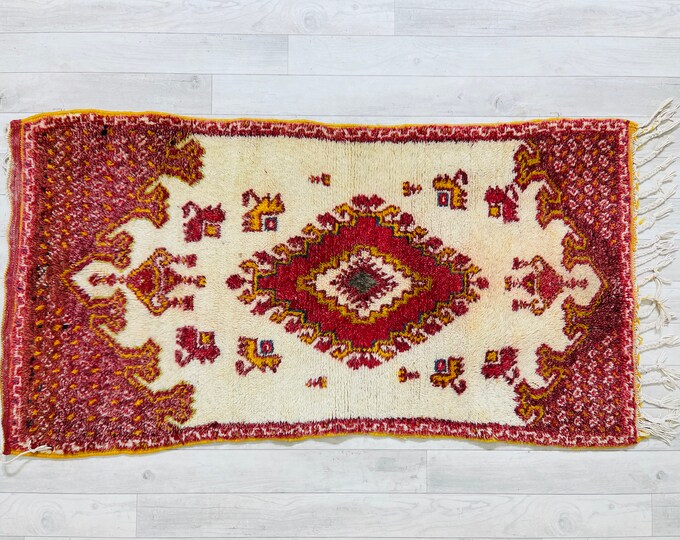 Abstract Moroccan Rug Vintage Rug Beber Carpet 4 x 2Ft