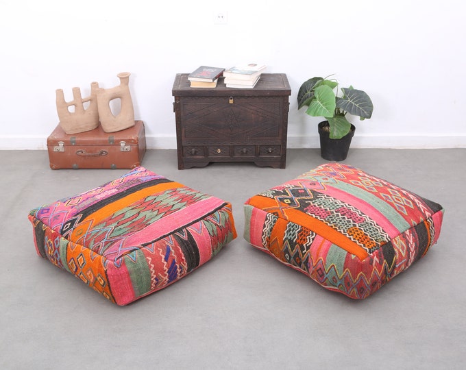 Contemporary floor cushions,ottoman pouf,square pillow covers,kilim pouf 24" 24" 8" Inches