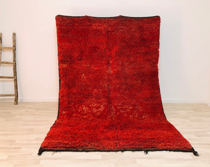 Red Solid Moroccan Rug_Geguine Wool rug_Handwoven Rug_Area Rug_Morokko Rug_8.8x5.4feet_FREESHIPPING