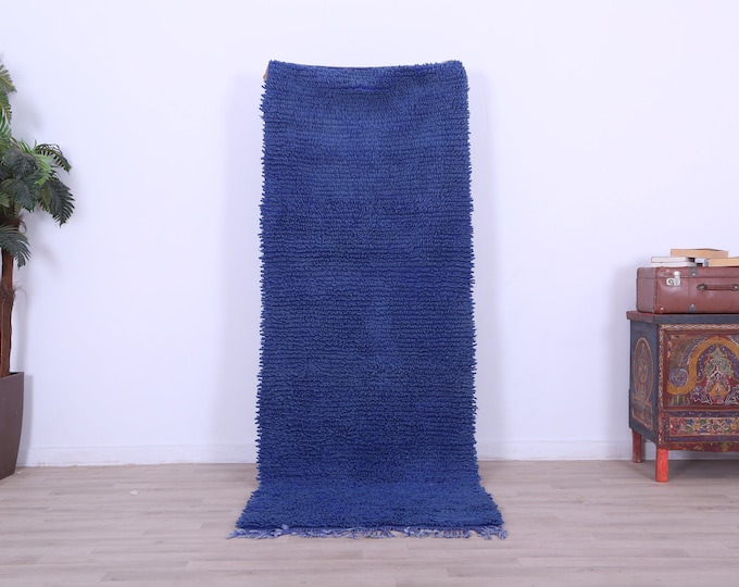 blue moroccan rug, rugs for living room, area rug, vintage persian rug,7.5x2.8FT