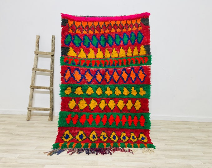 Bohemian style rug_Colorful rugBoucharouite rug 6.2FT x 4FT_Moroccan vintage rug_Authentic carpet_FREE SHIPPING.
