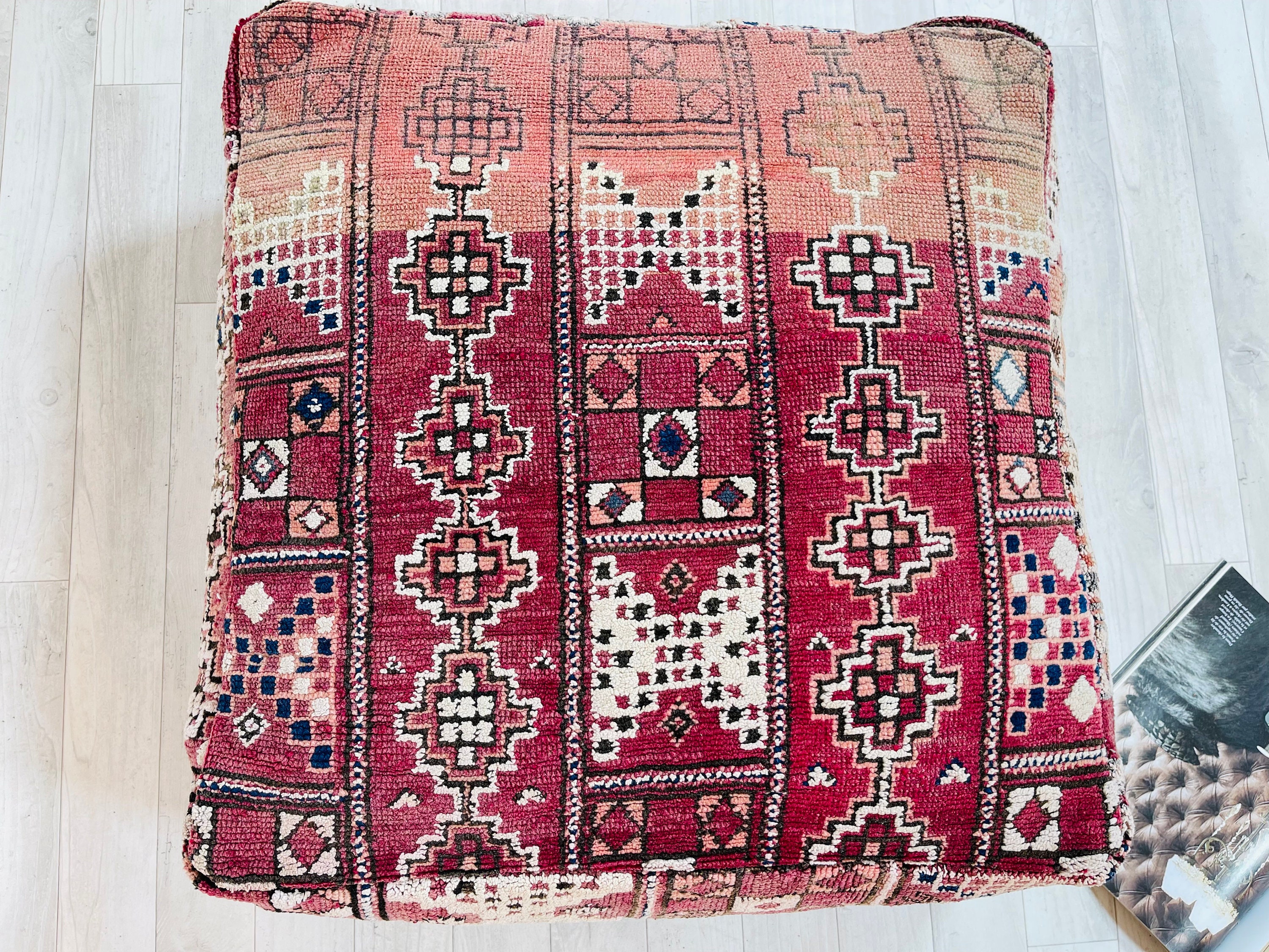Moroccandecoration Footstool Moroccan Pouf Floor Cushion Rug Vintage Berber Pouf_Ottoman 1970S 24248