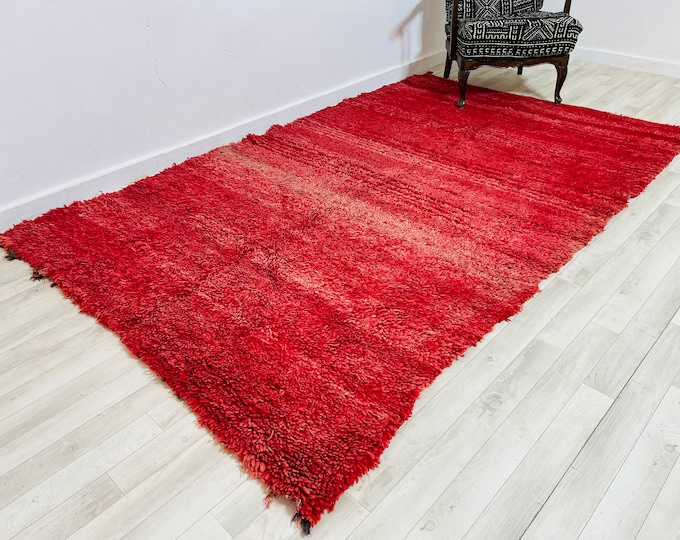 8x5 Vintage Red Moroccan Rug-Vivid Red Carpet-Brilliant Beber Rug-Area Rug-WAK253