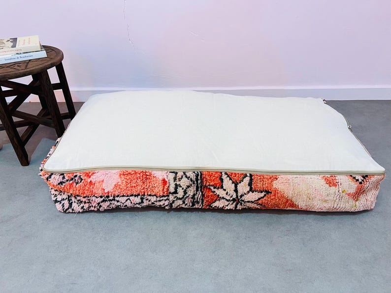 Moroccan floor couch,vintage kilim pink floor cushion,rectangular floor