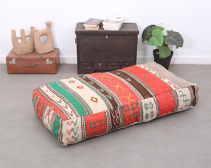 Moroccan Kilim floor cushion Meditation pouf cover Moroccan Wool pouf 48" 24" 8"