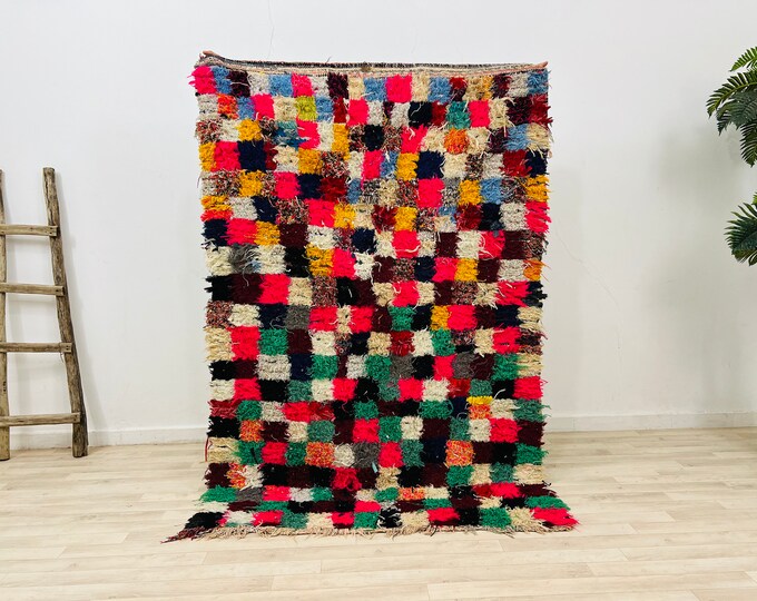 Moroccan Boucherouite Rug,Berber Vintage rug 6.8 x 4.6 FT