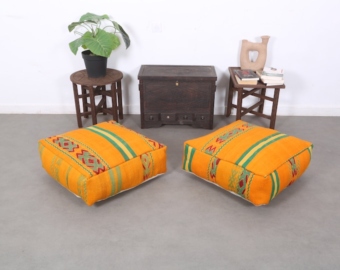 Amazing berber pouf,Natural pouf,otooman orange cushions,Handmade kilim pouf 24" 24" 8" Inches