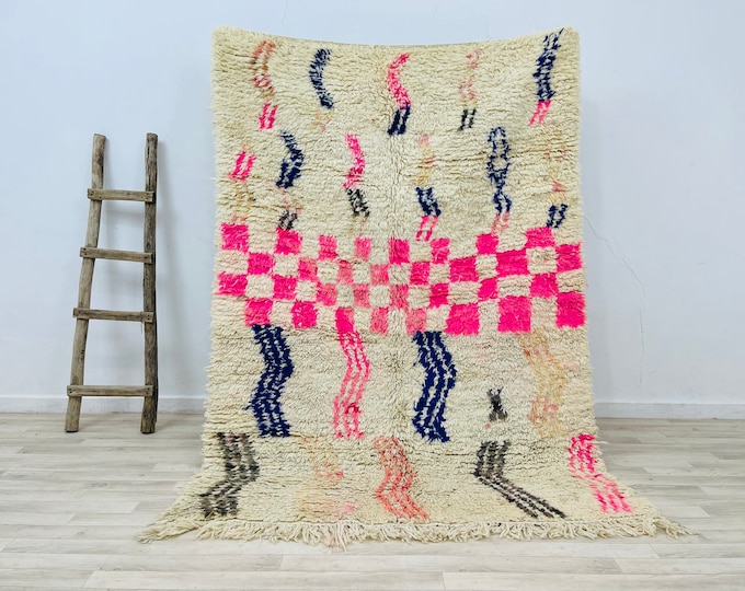 Stunning Wool Rug Berber Moroccan Rug Handmade Rug Area Rug 7.3x5.5 FT