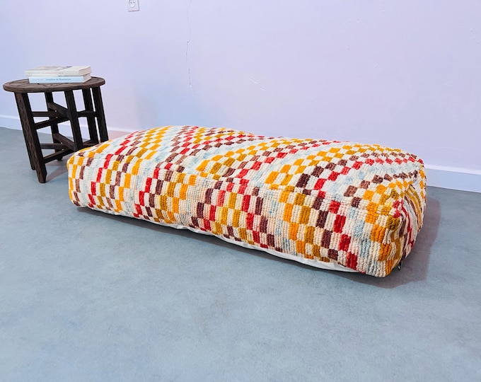 Extraordinary Rectangular Floor cushion,Ottoman Large pouf,Wool Pouf cover,vintage floor cushion 48" 24" 8" Freeshipping