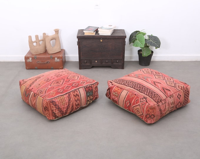 Vintage kilim poufs,Moroccan ottoman cushion,Handmade square pouf 24" 24" 8" Inches