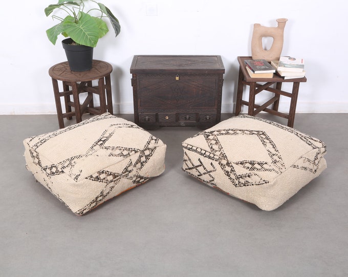 Square Kilim Pouf-Vintage Moroccan Pouf-Abstract Pouf-Stool Cover Pouf 24" 24" 8"